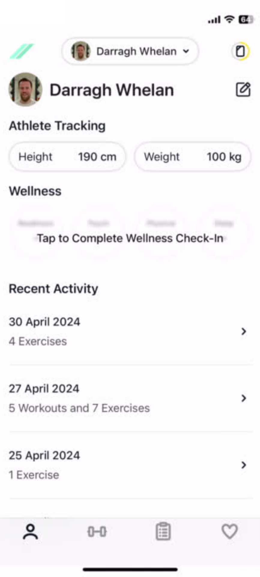 Output uygulamasında sporcu profilinin seçilmesi